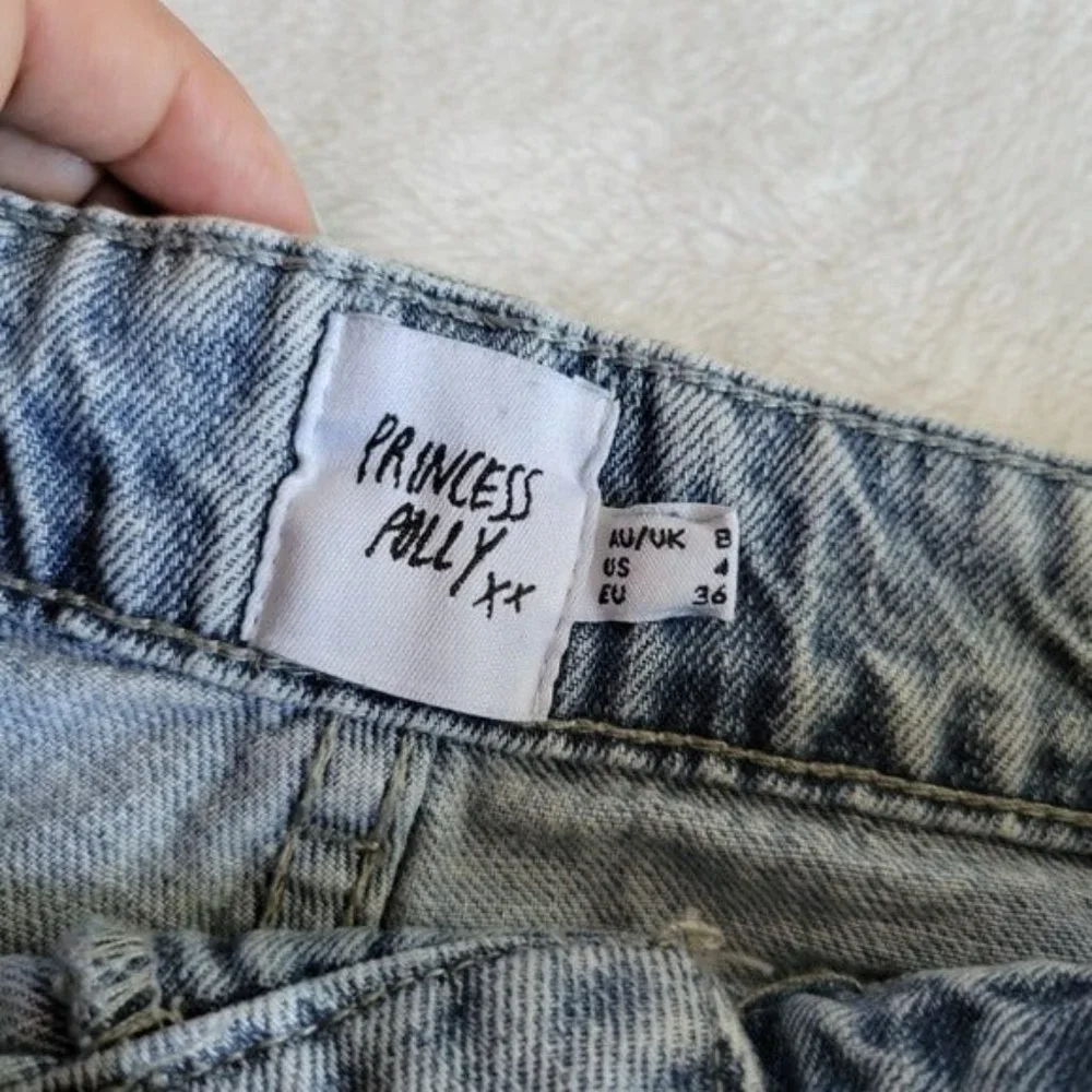 Princess Polly Leopard Pocket Raw Hem Cropped Jeans Size US 4 - Picture 8 of 9